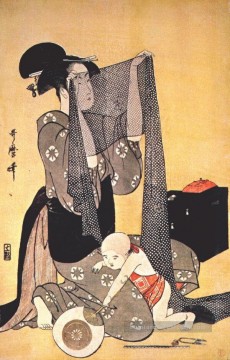  femmes - femmes faisant des robes Kitagawa Utamaro japonais
